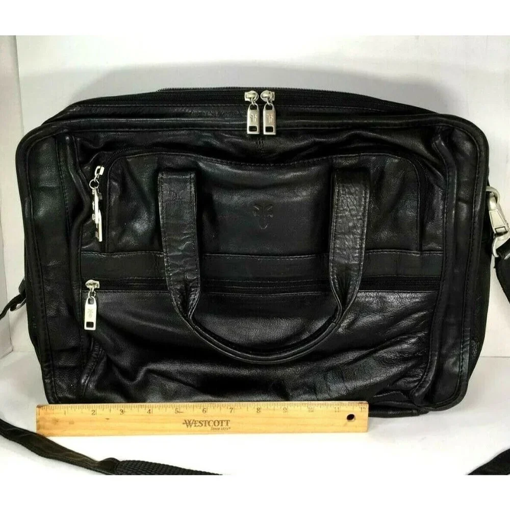 Frye Black Leather Multi Compartment Laptop Briefcase Bag